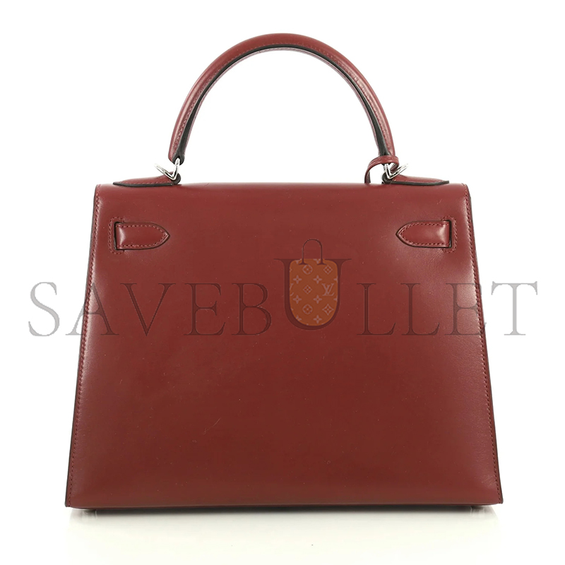 H**mes master kelly 25 box bordeaux with palladium hardware (25*17*7cm)